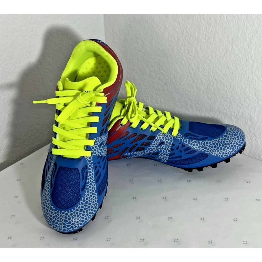 THESTRON Men's Track Spikes Running Shoes 8.5 US/EUR 41 EUC Blue & Yellow &‎ Red